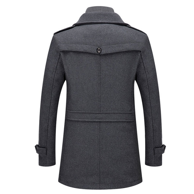 Men Wool Blends Double Collar Casual Trench Coat