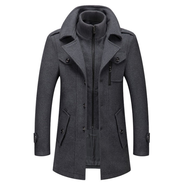 Men Wool Blends Double Collar Casual Trench Coat