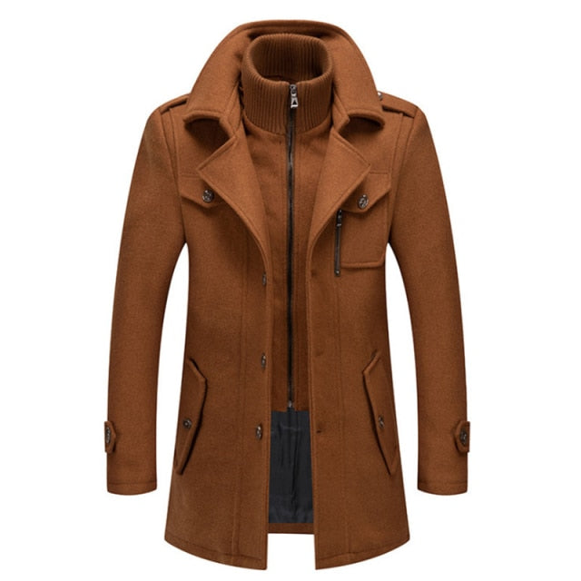 Men Wool Blends Double Collar Casual Trench Coat