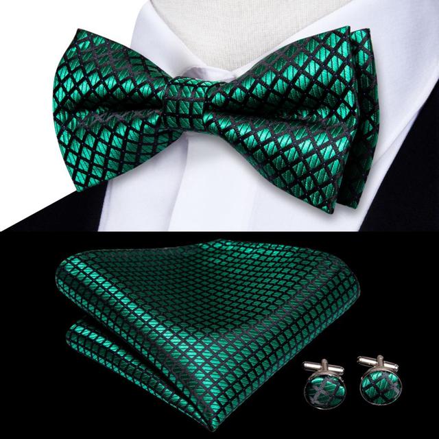 Silk Butterfly Bow Tie with Hanky Cufflinks Set