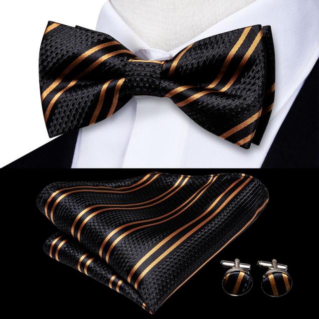 Silk Butterfly Bow Tie with Hanky Cufflinks Set
