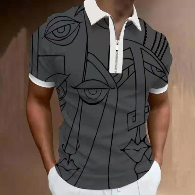 Street Print Casual Short Sleeve Polo Shirt