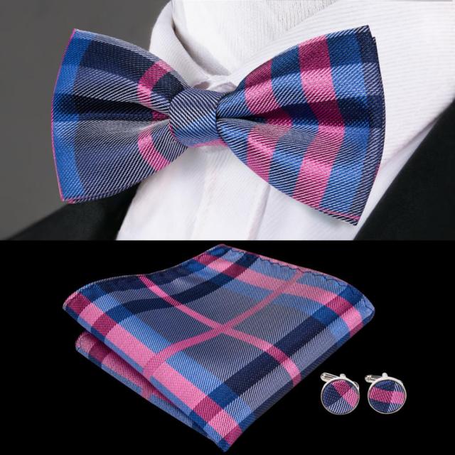 Jacquard Silk Bowtie Handkerchief Cufflinks Set