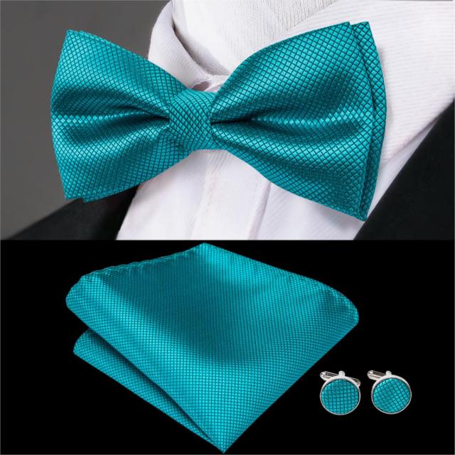 Jacquard Silk Bowtie Handkerchief Cufflinks Set