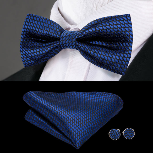 Jacquard Silk Bowtie Handkerchief Cufflinks Set