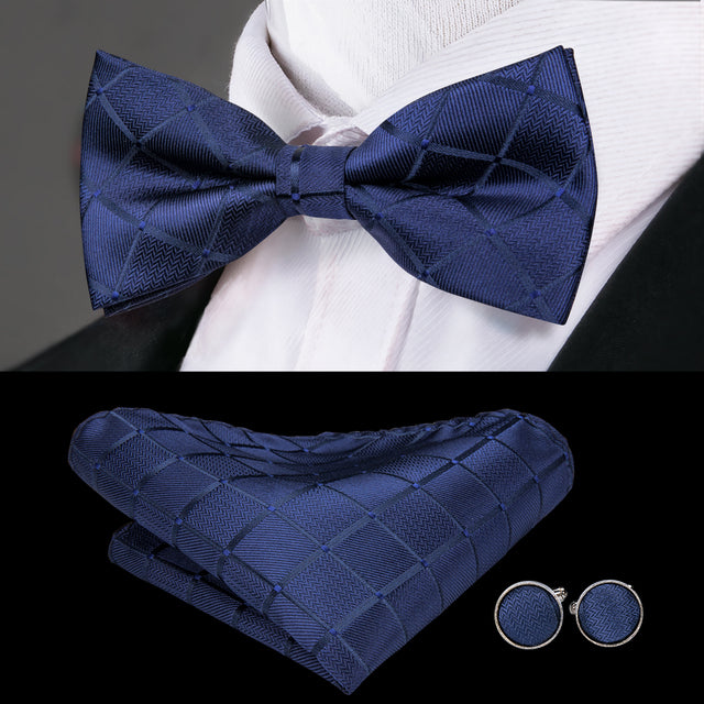 Jacquard Silk Bowtie Handkerchief Cufflinks Set