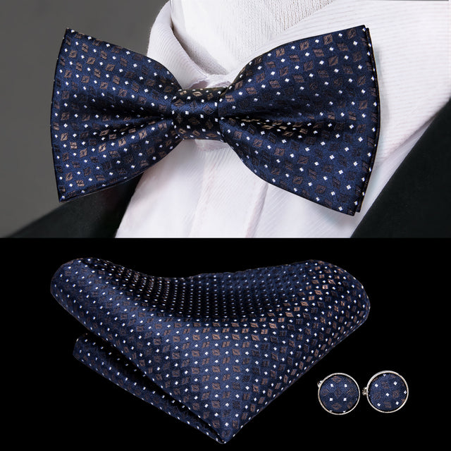 Jacquard Silk Bowtie Handkerchief Cufflinks Set
