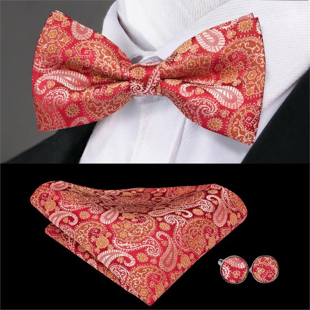 Jacquard Silk Bowtie Handkerchief Cufflinks Set