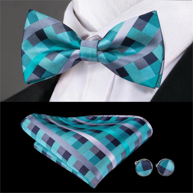 Jacquard Silk Bowtie Handkerchief Cufflinks Set