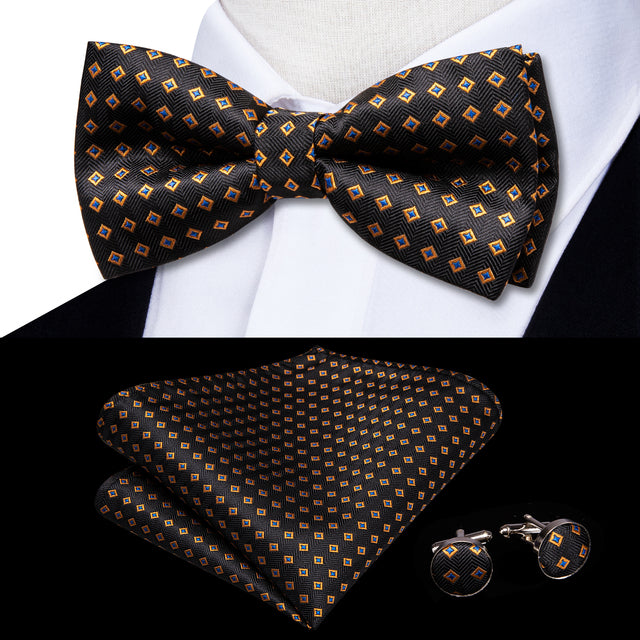 Jacquard Silk Bowtie Handkerchief Cufflinks Set