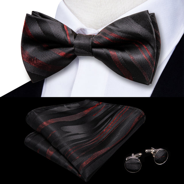Jacquard Silk Bowtie Handkerchief Cufflinks Set