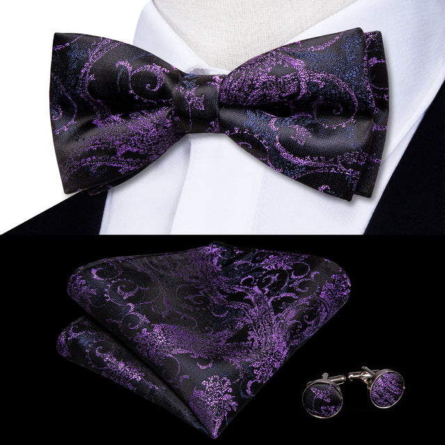 Jacquard Silk Bowtie Handkerchief Cufflinks Set
