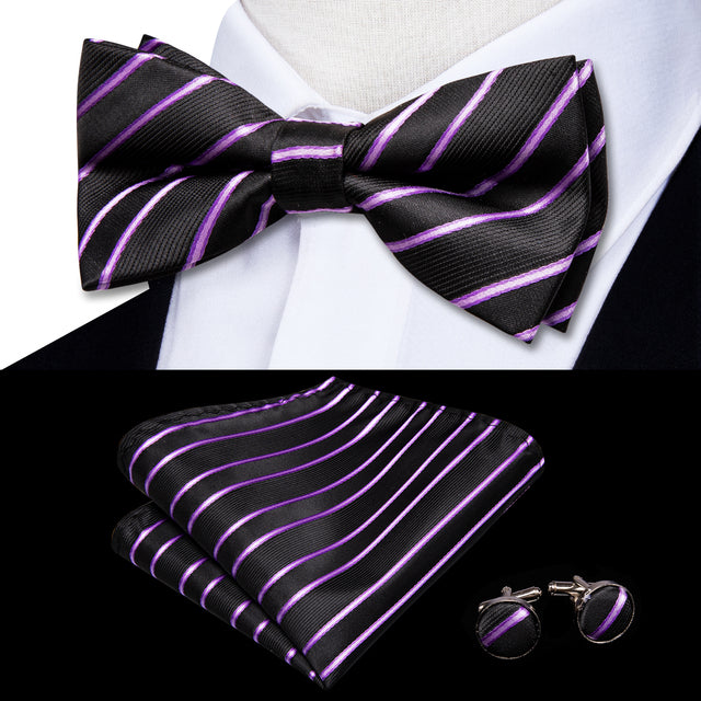 Jacquard Silk Bowtie Handkerchief Cufflinks Set