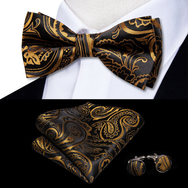 Jacquard Silk Bowtie Handkerchief Cufflinks Set