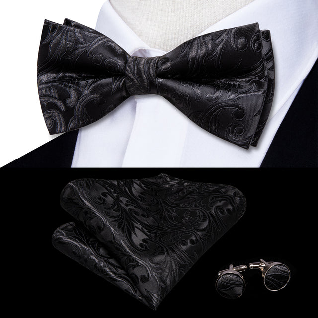 Jacquard Silk Bowtie Handkerchief Cufflinks Set