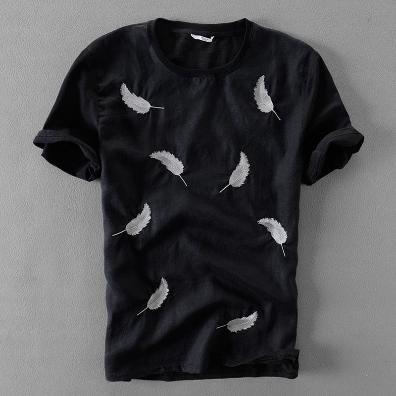 Leaf Embroidery Casual Fashion Men's Stretch T-shirt