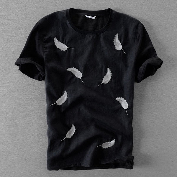 Leaf Embroidery Casual Fashion Men's Stretch T-shirt