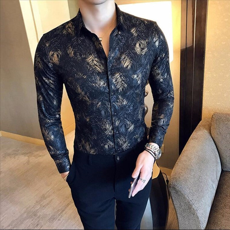 Metallic Printed Gold Slim Fit Shirt