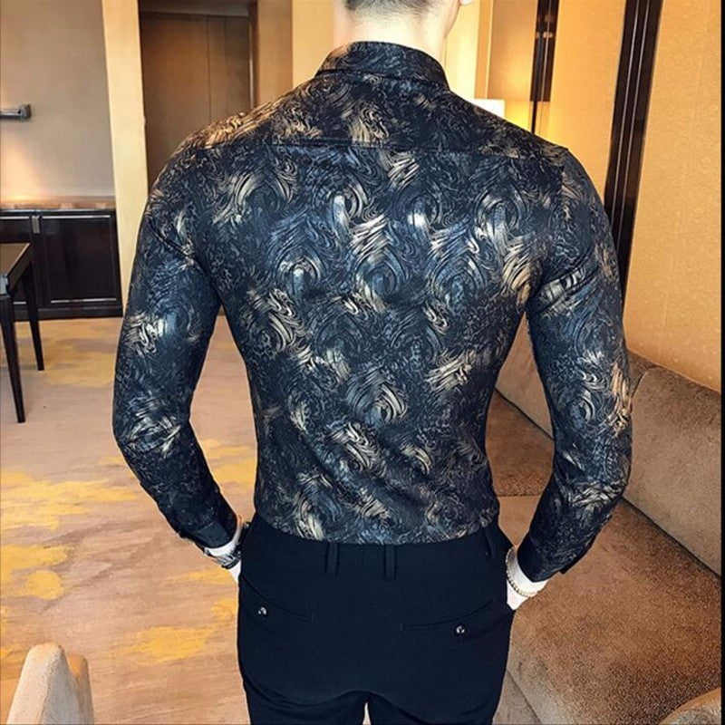 Metallic Printed Gold Slim Fit Shirt