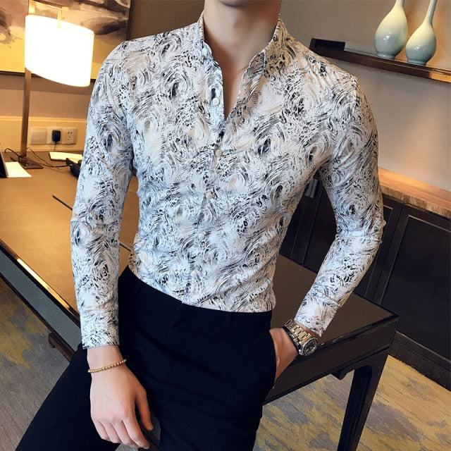 Metallic Printed Gold Slim Fit Shirt
