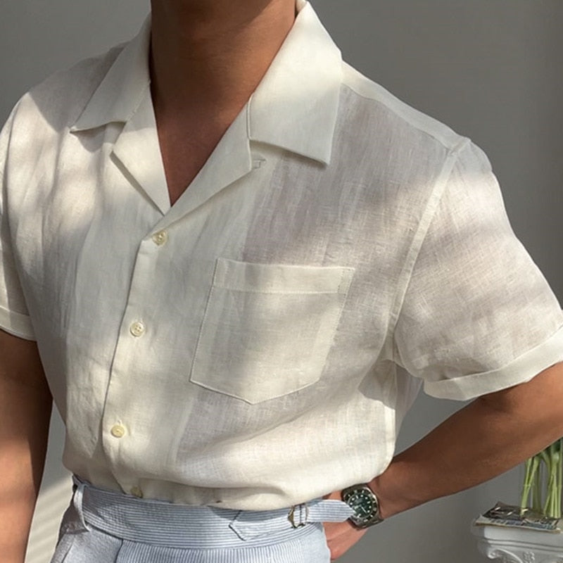 Cuban Style Linen Short-sleeved Shirt