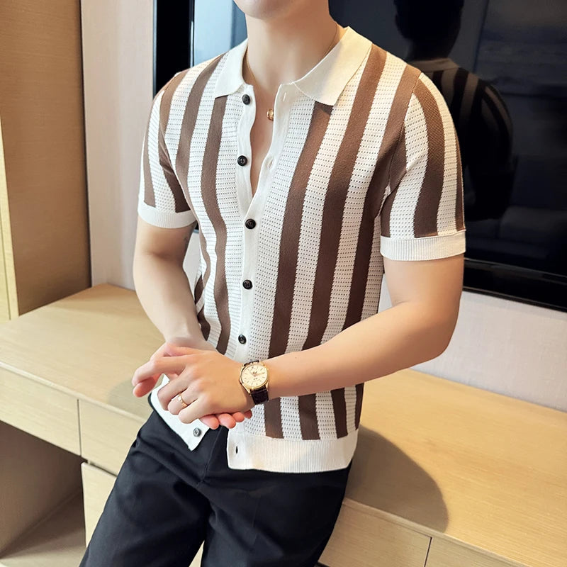 TC Stripe Lapel Knitting Polo Shirts