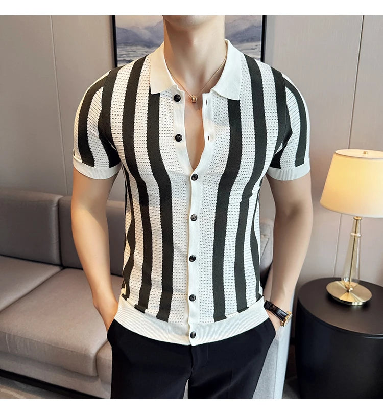 TC Stripe Lapel Knitting Polo Shirts