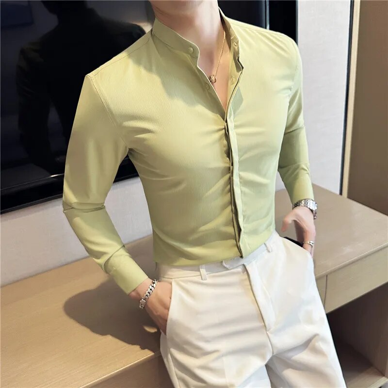 Casual Stand Collar Slim Fit Shirts