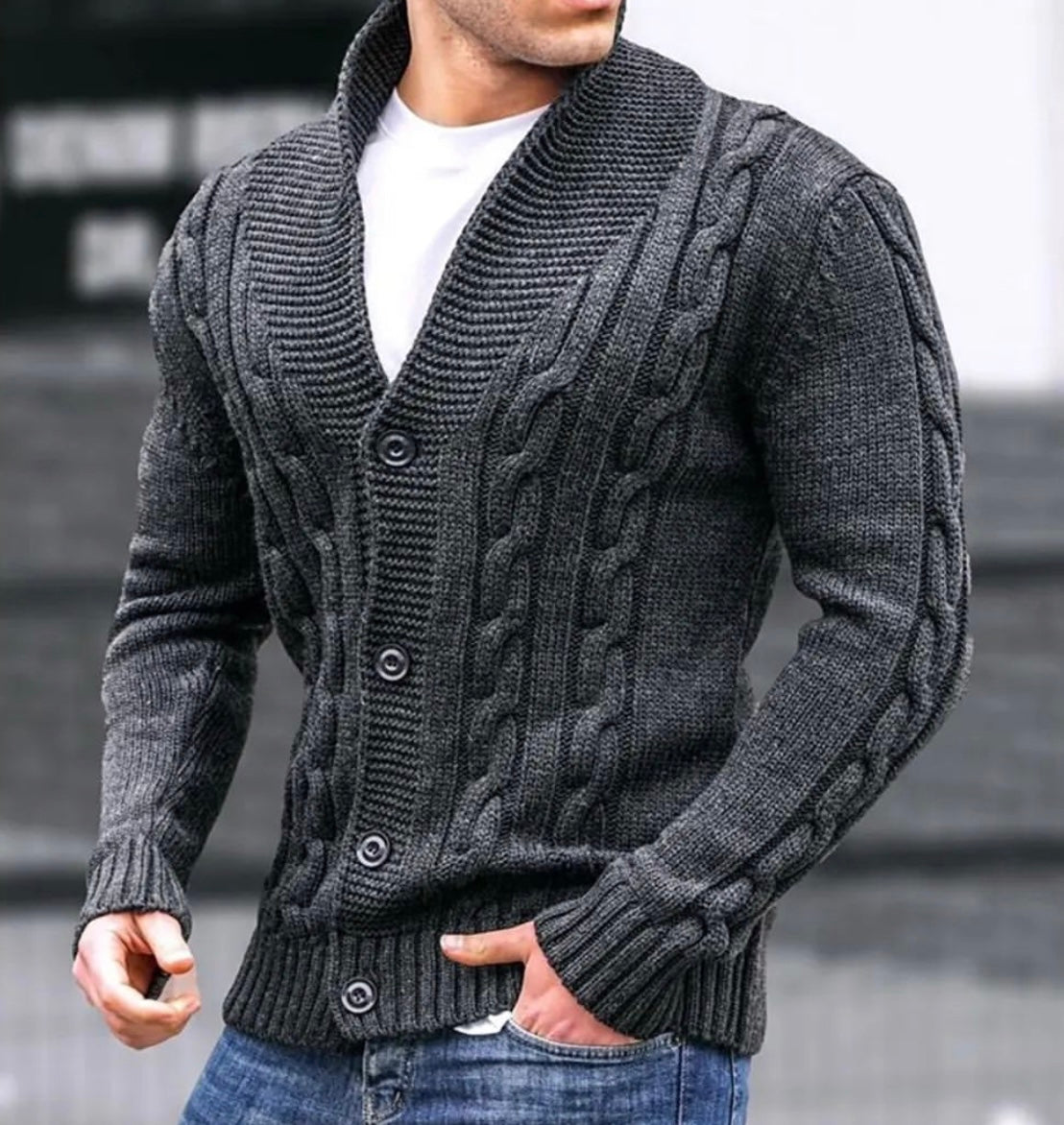 Lapel Slim Fit Buttoned V-Neck Sweater