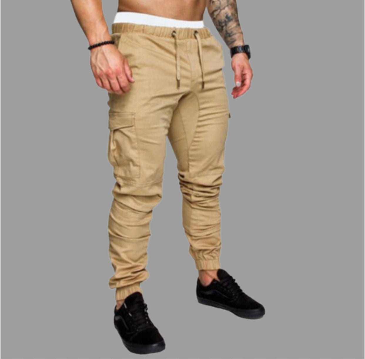 Solid Multi-pocket Combat Pants Skinny Fit Sweatpants