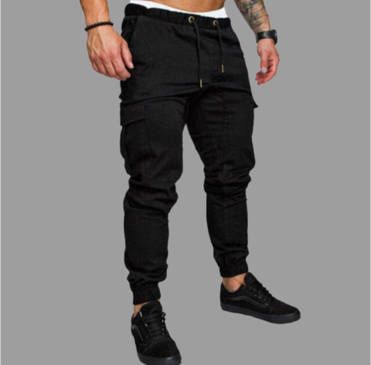 Solid Multi-pocket Combat Pants Skinny Fit Sweatpants