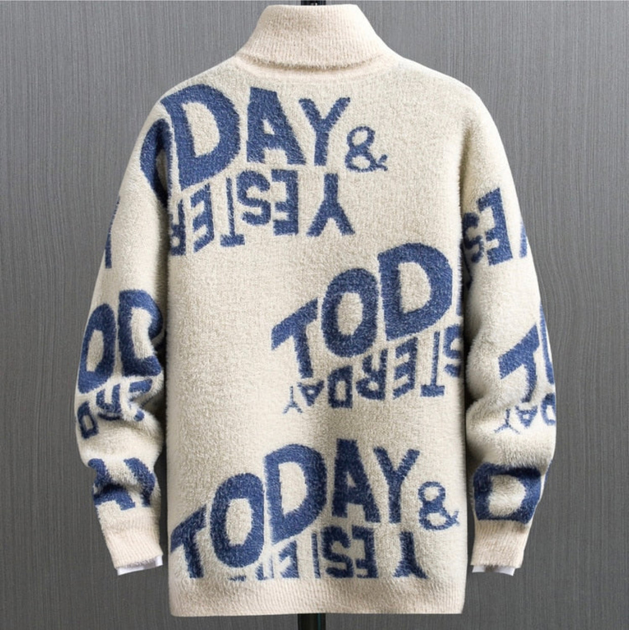 Letter Print Turtleneck Cashmere Sweater