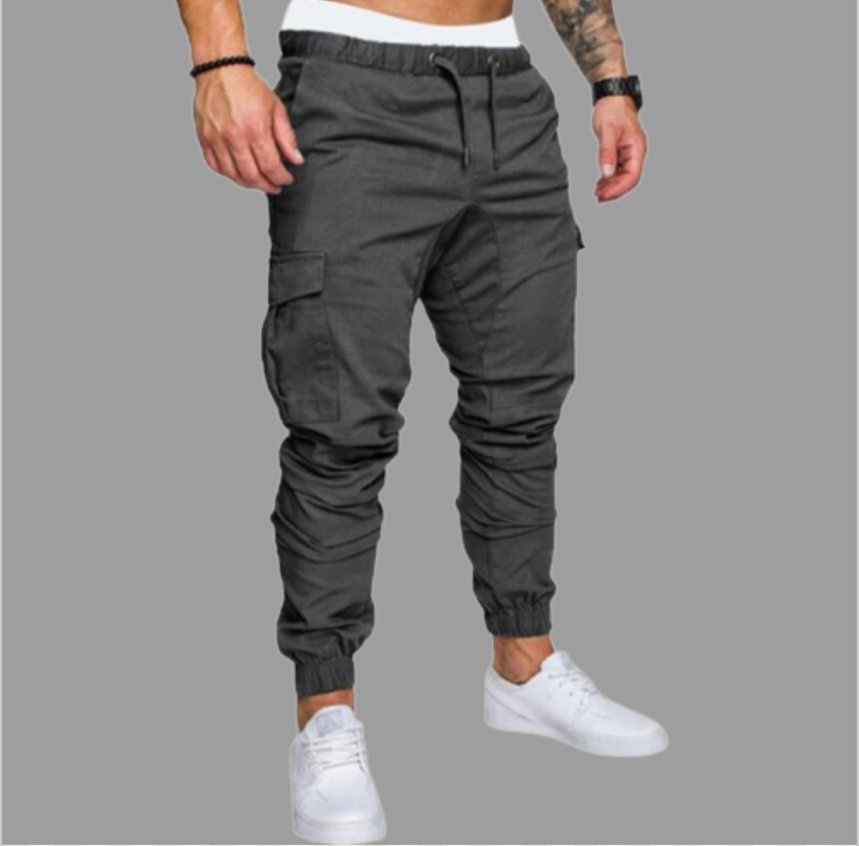 Solid Multi-pocket Combat Pants Skinny Fit Sweatpants