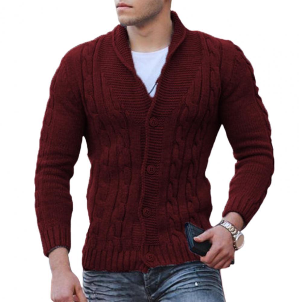 Lapel Slim Fit Buttoned V-Neck Sweater