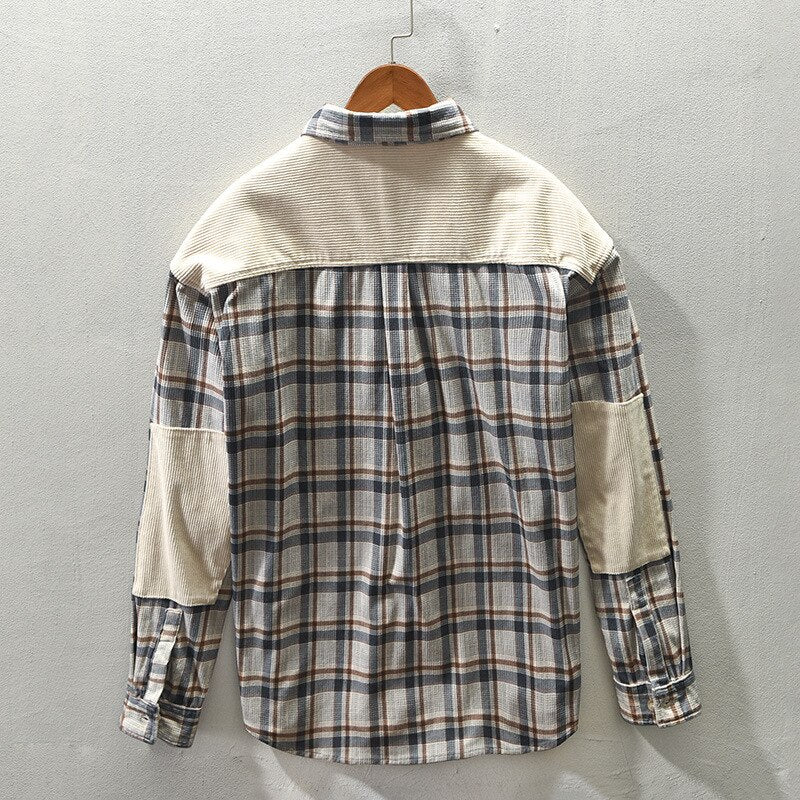 Casual Patchwork Corduroy Shirts