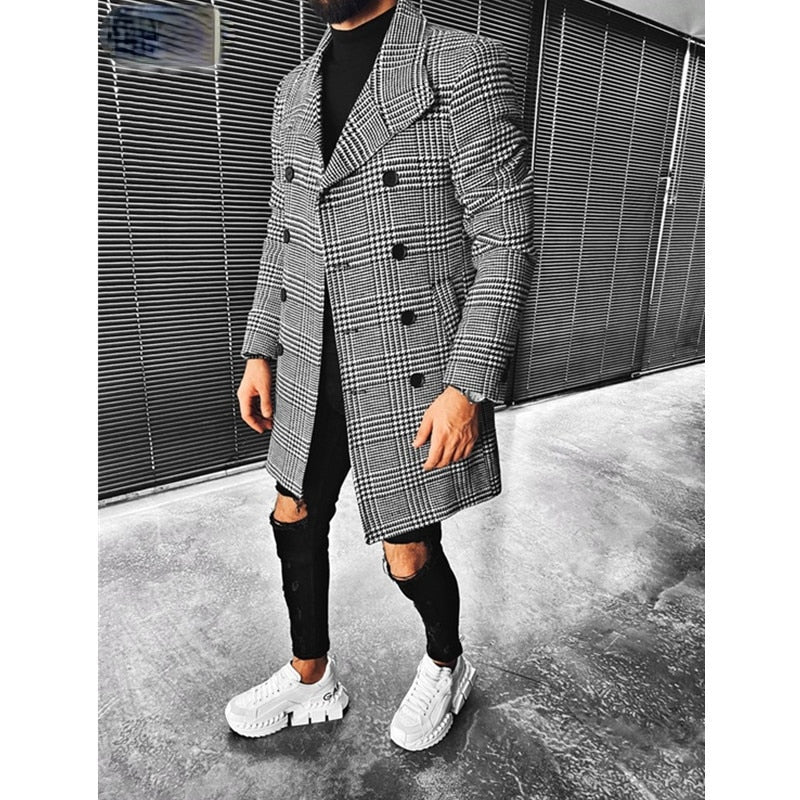 Plaid Double Breasted Lapel Coat