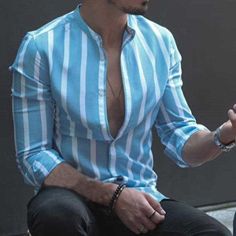 Toxyno Clothing Stand Collar Striped Shirts
