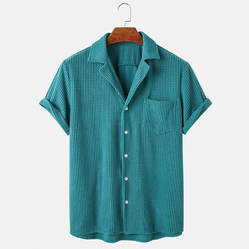 Corduroy Plaid Short Sleeve Shirt