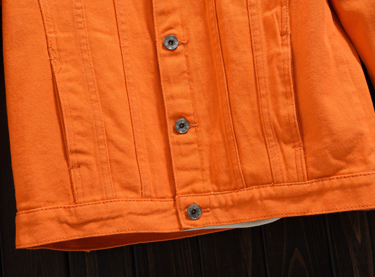 Orange Lapel Denim Jacket