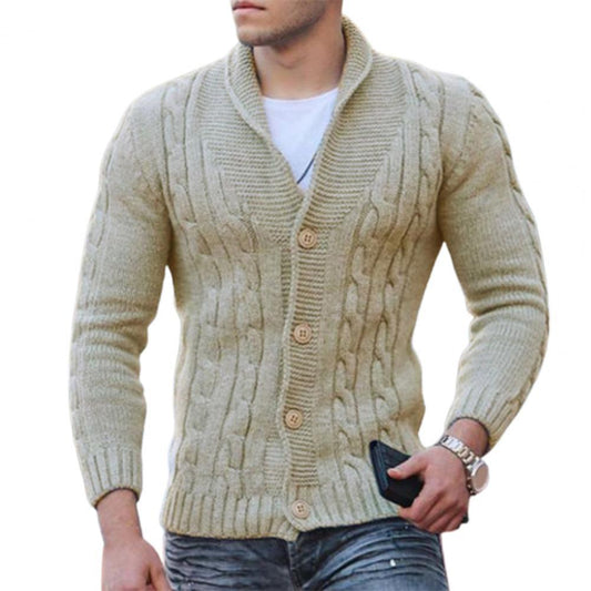 Lapel Slim Fit Buttoned V-Neck Sweater