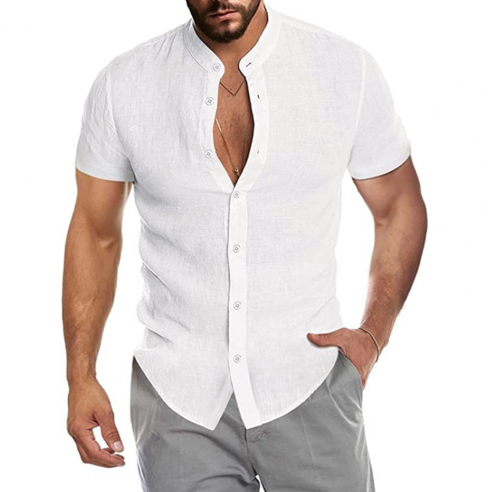 Casual Cotton Linen Men Slim Shirts