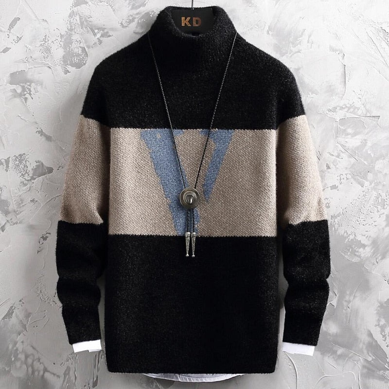 V-Print Warm Turtleneck Sweater