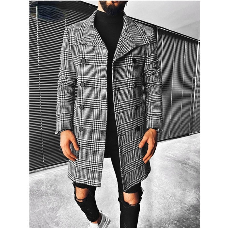 Plaid Double Breasted Lapel Coat