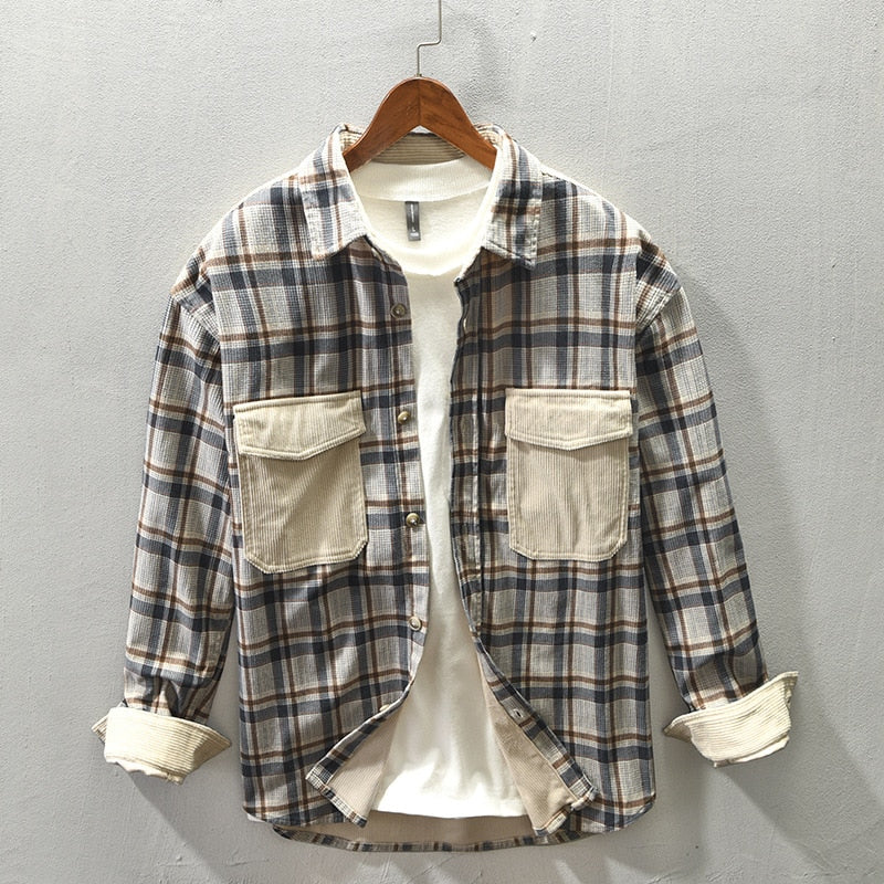 Casual Patchwork Corduroy Shirts