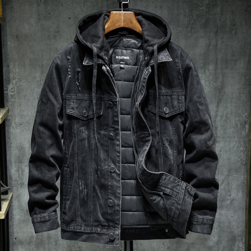 Liner Thicker Black Hooded Denim Jacket