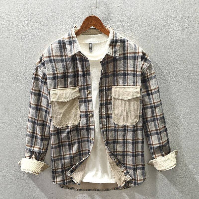 Casual Patchwork Corduroy Shirts
