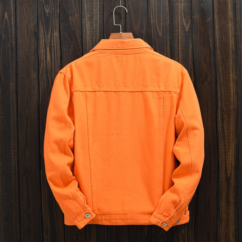 Orange Lapel Denim Jacket