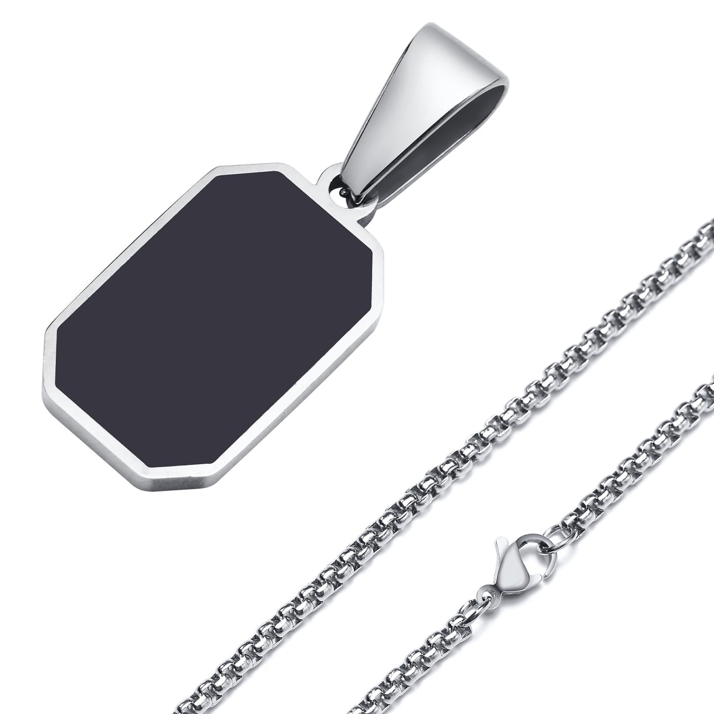 Black Enamel Rectangle Pendant Necklace