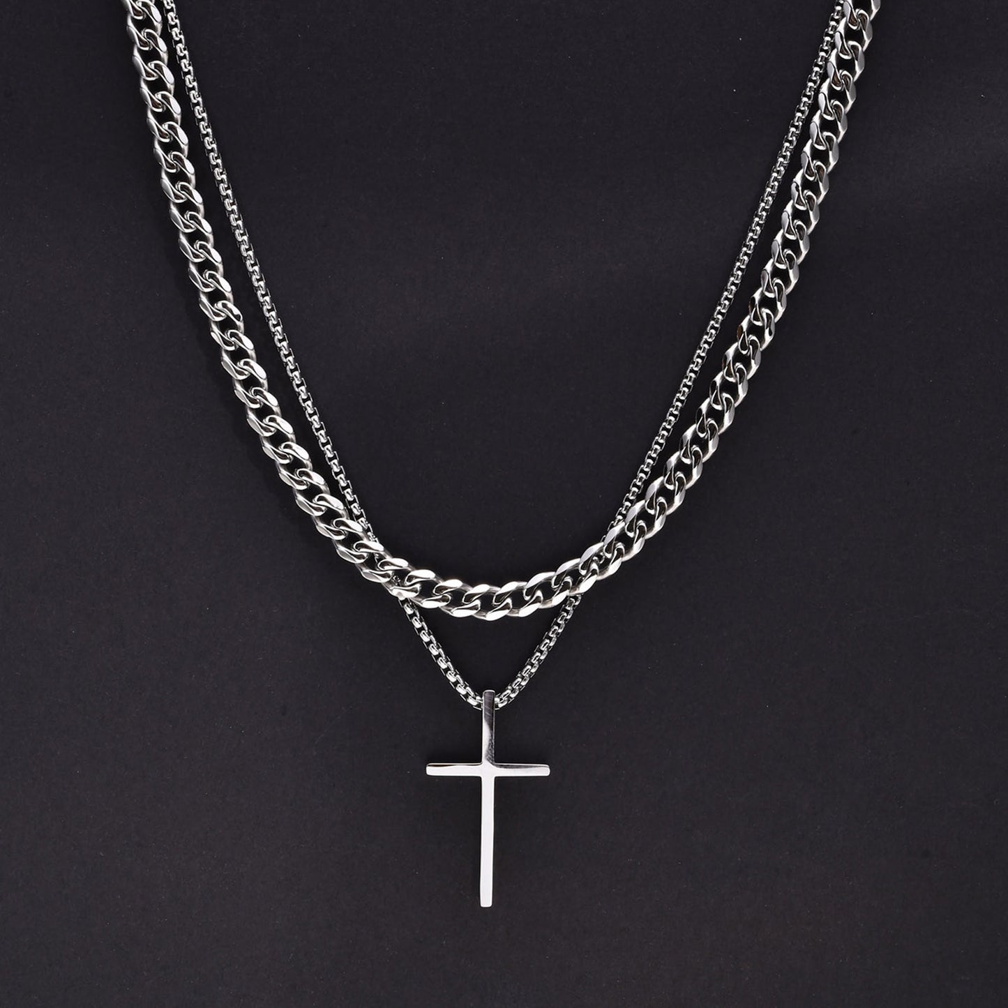 Layered Plain Cross Pendant Necklace