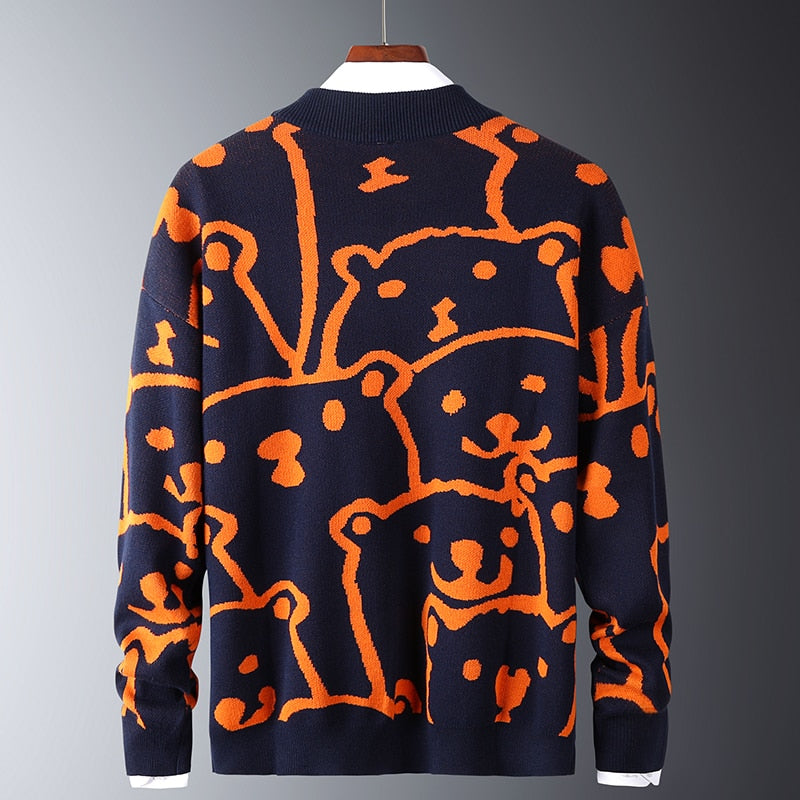 Pattern Round Collar Male Pullovers